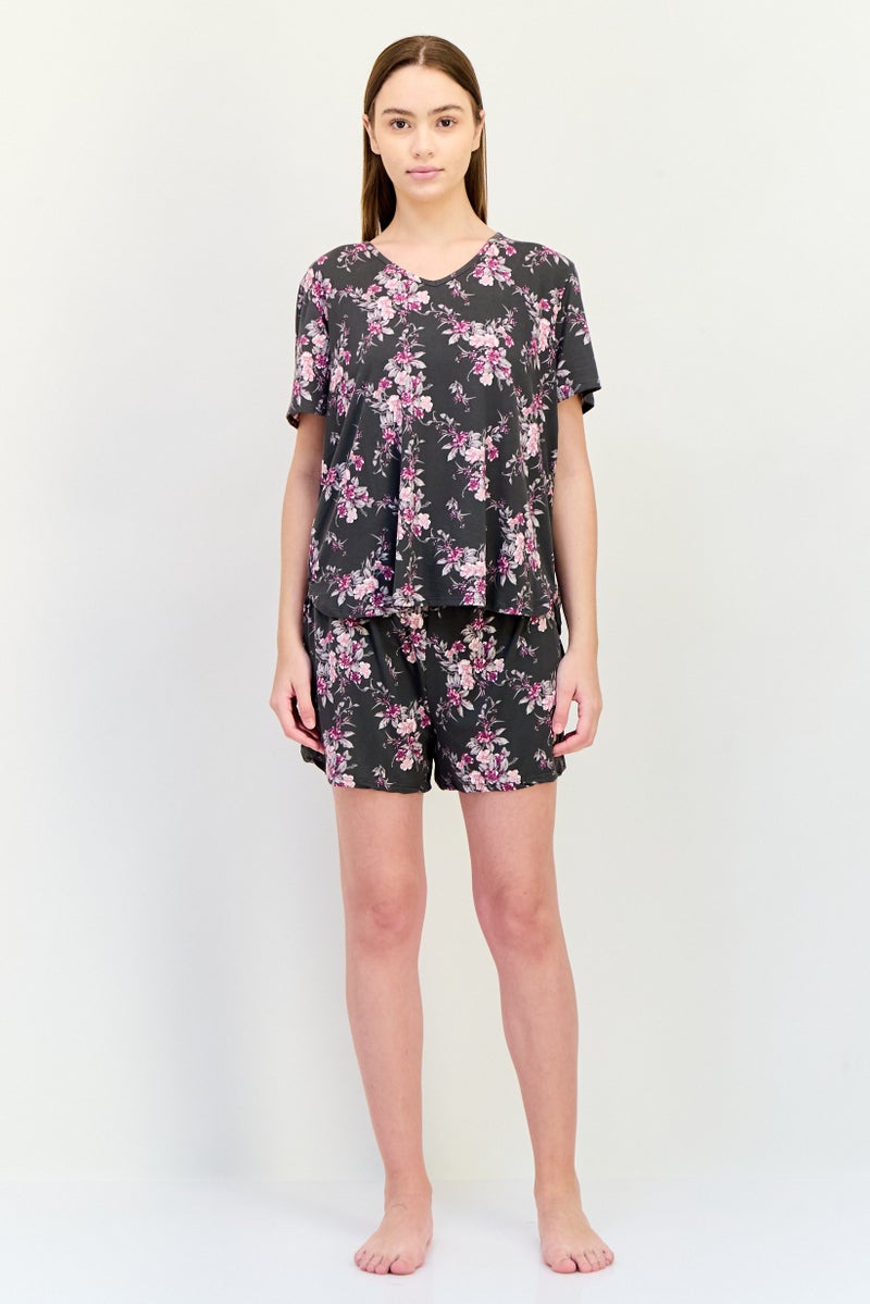 Jones New York Women 2 Pieces Floral Print Top And Short Set, Multicolor - Image 4